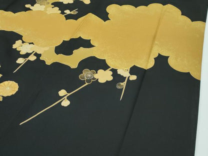 平和屋本店■最高級　訪問着　駒刺繍　雲取り枝梅文　黒地　本金箔　逸品　CZAA3262s5