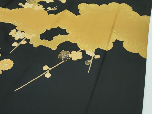 平和屋本店■最高級　訪問着　駒刺繍　雲取り枝梅文　黒地　本金箔　逸品　CZAA3262s5