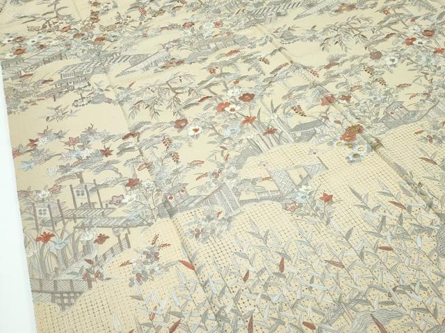平和屋本店■極上　訪問着　総刺繍　中国三大刺繍　スワトウ相良刺繍　草花風景文　金糸　枯色地　逸品　CZAA3263s5