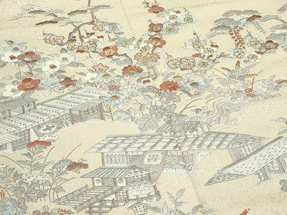 平和屋本店■極上　訪問着　総刺繍　中国三大刺繍　スワトウ相良刺繍　草花風景文　金糸　枯色地　逸品　CZAA3263s5