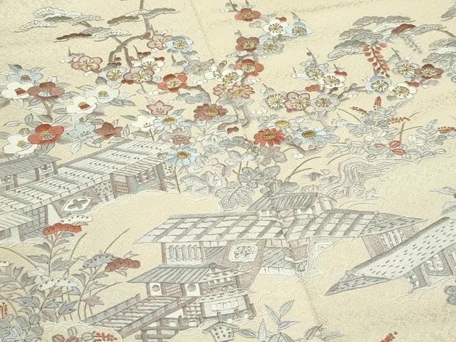 平和屋本店■極上　訪問着　総刺繍　中国三大刺繍　スワトウ相良刺繍　草花風景文　金糸　枯色地　逸品　CZAA3263s5