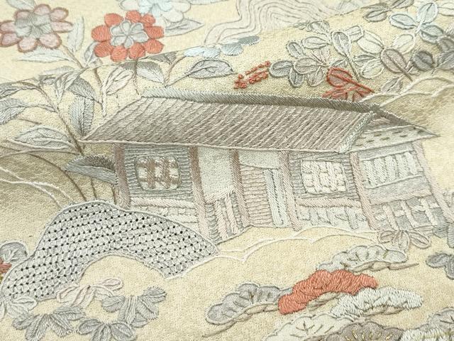 平和屋本店■極上　訪問着　総刺繍　中国三大刺繍　スワトウ相良刺繍　草花風景文　金糸　枯色地　逸品　CZAA3263s5
