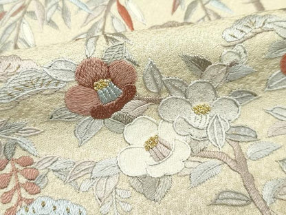 平和屋本店■極上　訪問着　総刺繍　中国三大刺繍　スワトウ相良刺繍　草花風景文　金糸　枯色地　逸品　CZAA3263s5