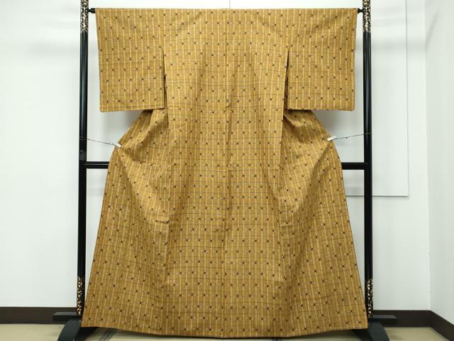 平和屋本店■超希少　日本工芸会正会員　秋山眞和　綾の手紬　手織　本藍染　単衣　格子柄　逸品　CZAA3271s5