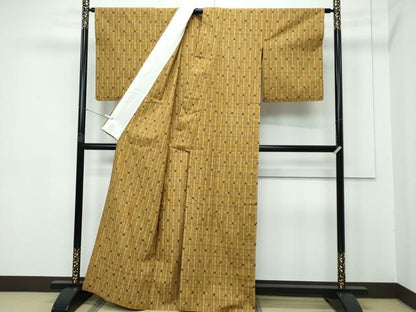平和屋本店■超希少　日本工芸会正会員　秋山眞和　綾の手紬　手織　本藍染　単衣　格子柄　逸品　CZAA3271s5