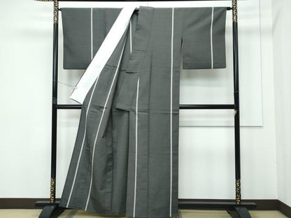 平和屋着物▽極上　本塩沢　やまだ織　単衣　黒地　関なつ子作　証紙・反端付き　逸品　CZAA3278s5