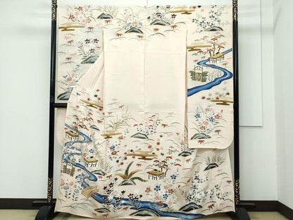 平和屋本店＊希少 夏物 アンティーク 大正ロマン 振袖 絽 渡り橋風景花文 金銀彩 香色地 逸品 CZAA3280s5