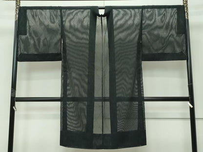 平和屋着物■極上　スリーシーズン　春夏秋　塵除け　長羽織　紗　枝葉文　黒地　逸品　未使用　CZAA3288s5