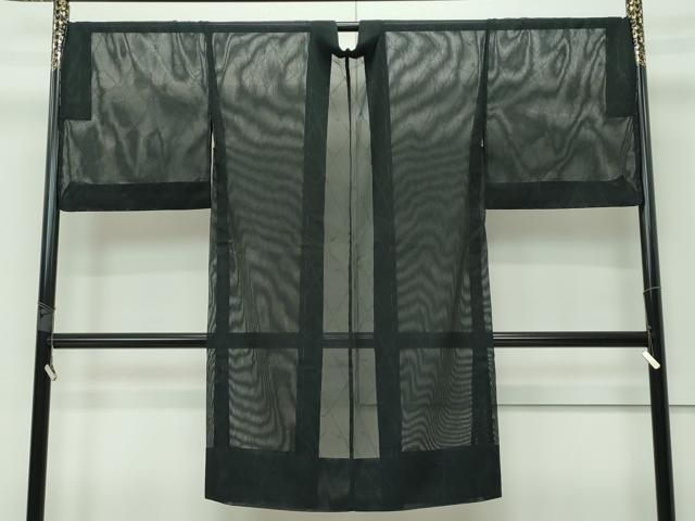 平和屋着物■極上　スリーシーズン　春夏秋　塵除け　長羽織　紗　枝葉文　黒地　逸品　未使用　CZAA3288s5
