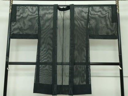 平和屋着物■極上　スリーシーズン　春夏秋　塵除け　長羽織　紗　枝葉文　黒地　逸品　未使用　CZAA3288s5