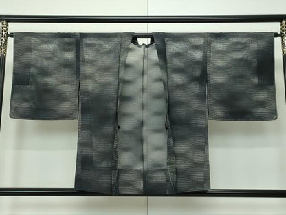 平和屋着物▽極上 スリーシーズン 春夏秋 塵除け 羽織 霞文 黒地 羽織紐付き 逸品 未使用 CZAA3289s5