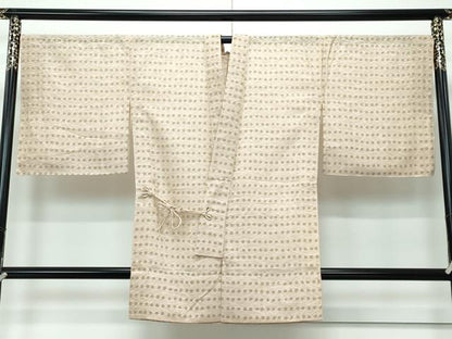 平和屋着物▽極上 スリーシーズン 春夏秋 塵除け 道中着 ロング丈 芝草紋紗 丸文 香色地 逸品 未使用 CZAA3292s5