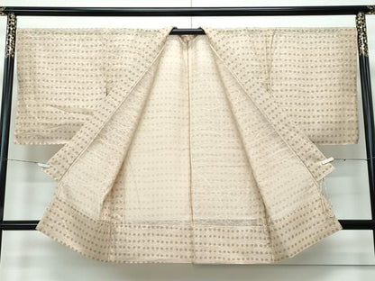 平和屋着物▽極上 スリーシーズン 春夏秋 塵除け 道中着 ロング丈 芝草紋紗 丸文 香色地 逸品 未使用 CZAA3292s5