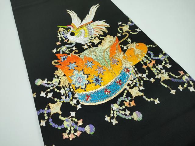 平和屋本店■最高級　龍村平蔵製　太鼓柄　本袋帯　千代の冠錦　黒地　金糸　高島屋扱い　共箱付き　逸品　CZAA3296s5