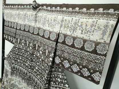 平和屋本店●極上　訪問着　中国三大刺繍　スワトウ刺繍　エジプト壁画文様　暈し染め　金糸　涅色地　逸品　CZAA5788s6