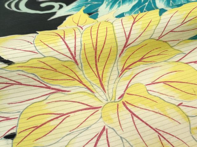 平和屋着物＊極上 夏物 アンティーク 大正ロマン 小紋 絽 流水草花文 黒地 逸品 CZAA3313s5