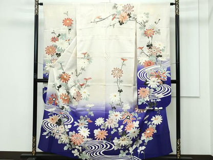 平和屋本店＊極上 夏物 アンティーク 大正ロマン 振袖 流水菊文 暈し染め 金銀彩 逸品 CZAA3314s5