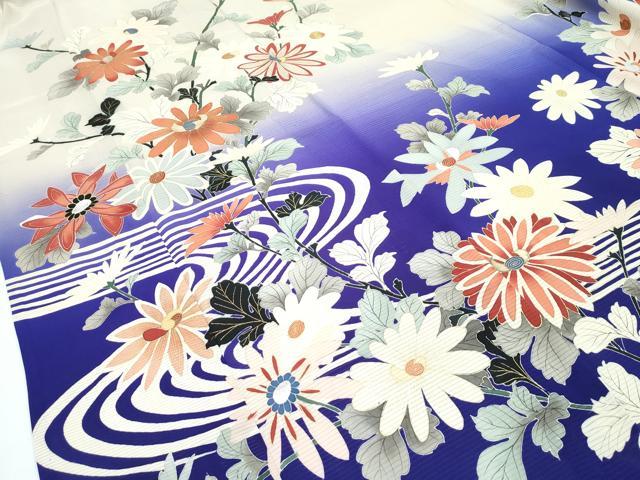 平和屋本店＊極上 夏物 アンティーク 大正ロマン 振袖 流水菊文 暈し染め 金銀彩 逸品 CZAA3314s5