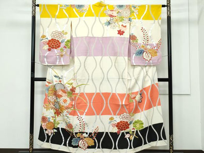 平和屋着物▽極上 アンティーク 大正ロマン 訪問着 単衣 駒刺繍 立涌草花文 金銀彩 逸品 CZAA3324s5