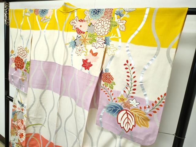 平和屋着物▽極上 アンティーク 大正ロマン 訪問着 単衣 駒刺繍 立涌