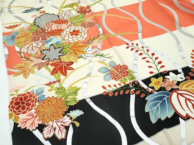 平和屋着物▽極上 アンティーク 大正ロマン 訪問着 単衣 駒刺繍 立涌