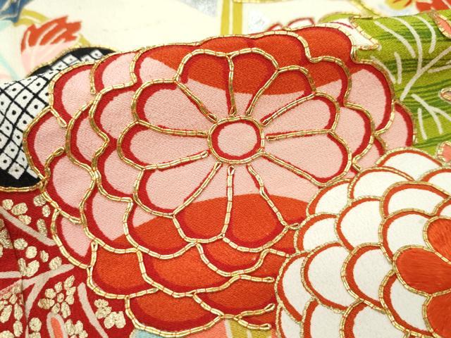 平和屋着物▽訪問着　単衣　駒刺繍　舞蝶文　正絹　逸品　AAAV2701fy 平和屋着物○訪問着 友禅 駒刺繍 地紙花文 金彩 正絹 逸品 AABG7352ph