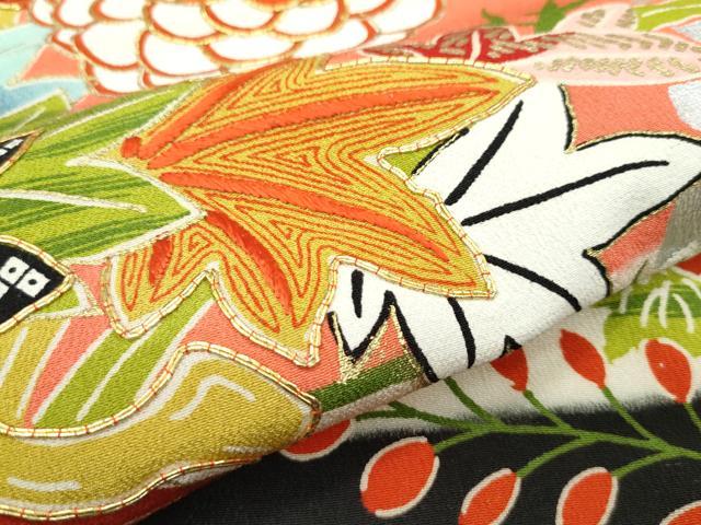 平和屋着物▽極上 アンティーク 大正ロマン 訪問着 単衣 駒刺繍 立涌
