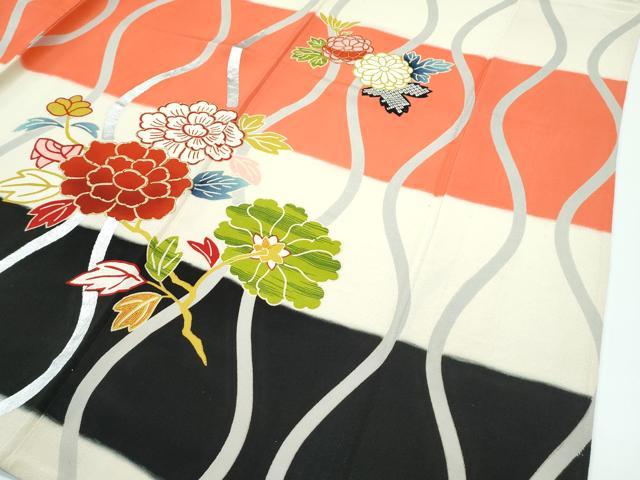平和屋着物▽極上 アンティーク 大正ロマン 訪問着 単衣 駒刺繍 立涌