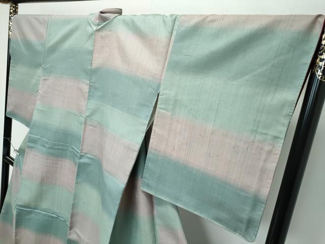 平和屋本店■極上　よねざわ　新田工房　紅花紬　紅のしらべ　Benie　横段文　証紙付き　逸品　未使用　CZAA3333s5