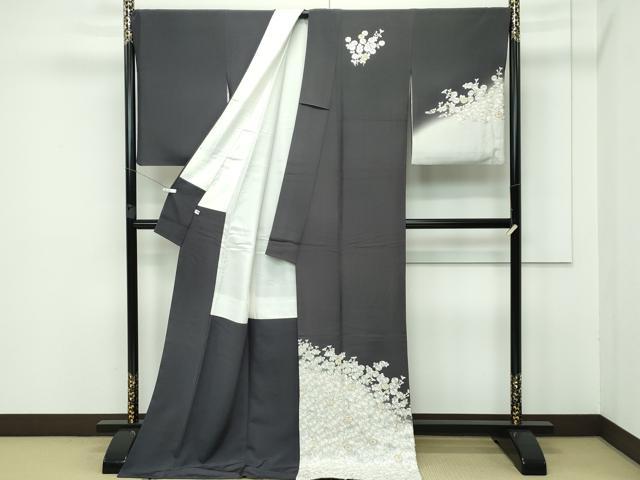 平和屋本店■極上　訪問着　総刺繍　中国三大刺繍　相良刺繍　菊　暈し染め　金糸　消炭色地　逸品　CZAA3361s5