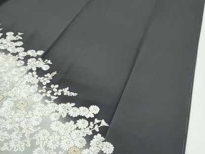 平和屋本店■極上　訪問着　総刺繍　中国三大刺繍　相良刺繍　菊　暈し染め　金糸　消炭色地　逸品　CZAA3361s5