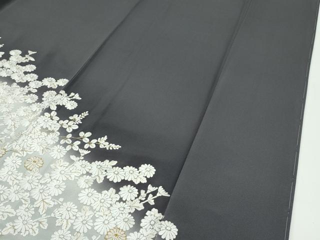 平和屋本店■極上　訪問着　総刺繍　中国三大刺繍　相良刺繍　菊　暈し染め　金糸　消炭色地　逸品　CZAA3361s5