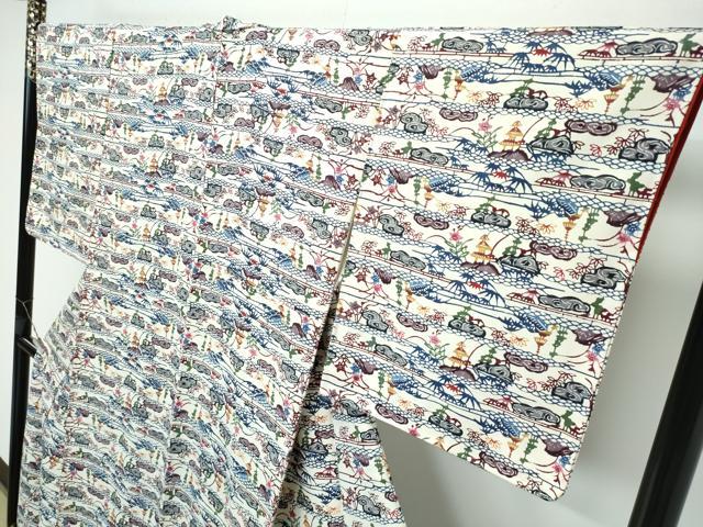平和屋本店●最高級　城間栄順　小紋　風景花文　カラーコピー付き　逸品　未使用　CZAA5744s6
