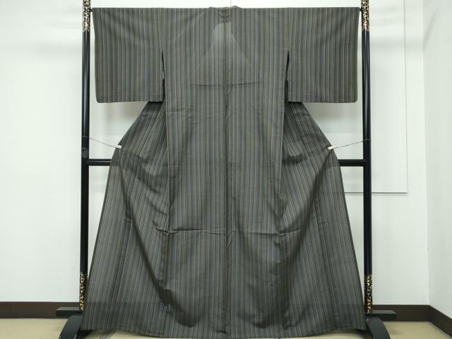 平和屋本店＊極上 夏物 石川県指定無形文化財 夏牛首紬 白山工房 手織り 縞 証紙付き 逸品 未使用 CZAA3366s5