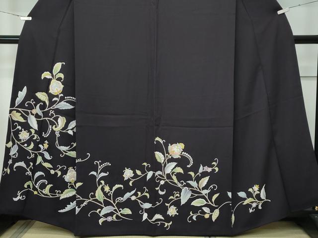平和屋本店■極上　訪問着　友禅　更紗花唐草文　金彩　紫黒色地　逸品　CZAA3380s5