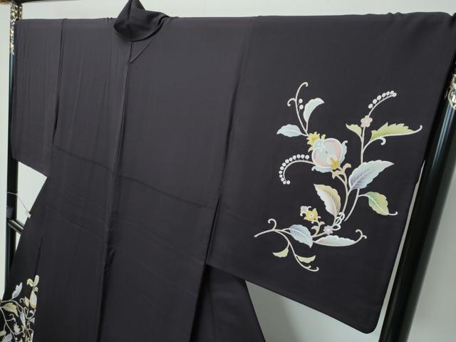 平和屋本店■極上　訪問着　友禅　更紗花唐草文　金彩　紫黒色地　逸品　CZAA3380s5