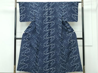 平和屋着物■極上　久留米絣　単衣　立波文　綿　逸品　CZAA3388s5