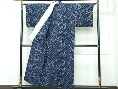 平和屋着物■極上　久留米絣　単衣　立波文　綿　逸品　CZAA3388s5