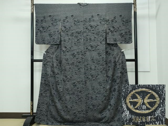 平和屋本店■極上　皇室献上作家　北出与三郎　訪問着　草花文　黒地　反端付き　逸品　未使用　CZAA3392s5