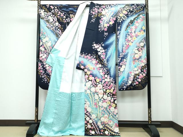 平和屋本店■極上　越後十日町の一流染匠　桐屋・翠山工房　振袖　辻が花　絞り　暈し染め　金通し地　逸品　CZAA3402s5