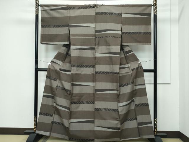 平和屋着物▽極上 紬 単衣 横段文 逸品 CZAA3406s5