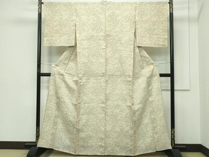 平和屋着物▽極上 本場結城紬 重要無形文化財 単衣 80亀甲 草花菱文 枯色地 逸品 CZAA3409s5