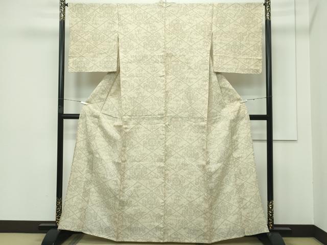 平和屋着物▽極上 本場結城紬 重要無形文化財 単衣 80亀甲 草花菱文 枯色地 逸品 CZAA3409s5