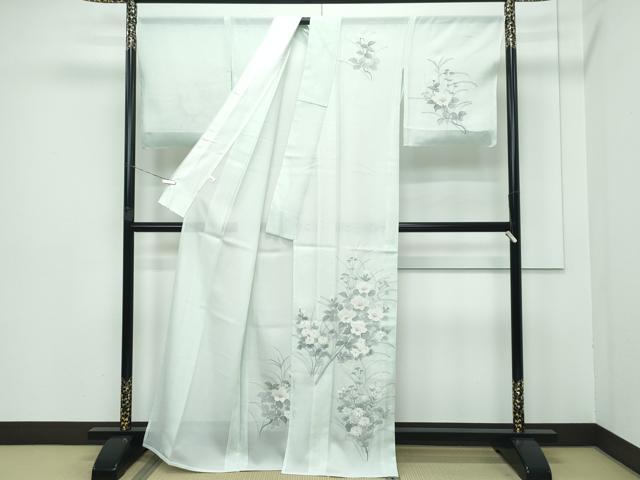 平和屋本店＊極上 夏物 訪問着・長襦袢セット 絽 総刺繍 中国三大刺繍 スワトウ相良刺繍 草花文 白緑色地 鈴乃屋扱 逸品 未使用 CZAA3411s5