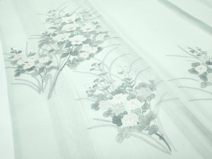 平和屋本店＊極上 夏物 訪問着・長襦袢セット 絽 総刺繍 中国三大刺繍 スワトウ相良刺繍 草花文 白緑色地 鈴乃屋扱 逸品 未使用 CZAA3411s5