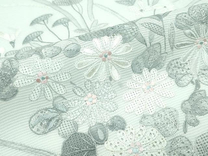 平和屋本店＊極上 夏物 訪問着・長襦袢セット 絽 総刺繍 中国三大刺繍 スワトウ相良刺繍 草花文 白緑色地 鈴乃屋扱 逸品 未使用 CZAA3411s5