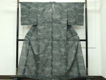 平和屋着物＊極上 夏物 結城紬 夏結城 100亀甲 雲取り風景花文 藍媚茶色地 逸品 未使用 CZAA3413s5