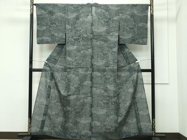 平和屋着物＊極上 夏物 結城紬 夏結城 100亀甲 雲取り風景花文 藍媚茶色地 逸品 未使用 CZAA3413s5