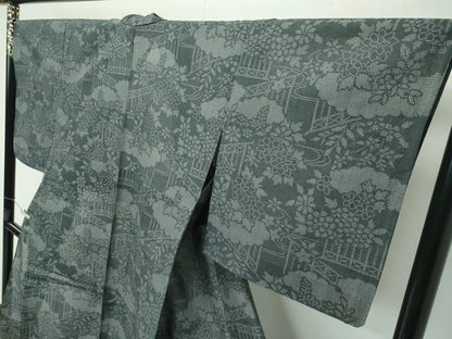 平和屋着物＊極上 夏物 結城紬 夏結城 100亀甲 雲取り風景花文 藍媚茶色地 逸品 未使用 CZAA3413s5