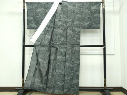 平和屋着物＊極上 夏物 結城紬 夏結城 100亀甲 雲取り風景花文 藍媚茶色地 逸品 未使用 CZAA3413s5